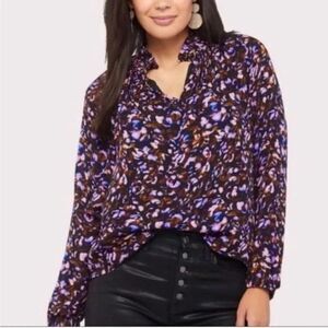 NWOT Marie Oliver Arden Pleated Ruffle Neck Long Sleeve Blouse Top Shirt Size XS